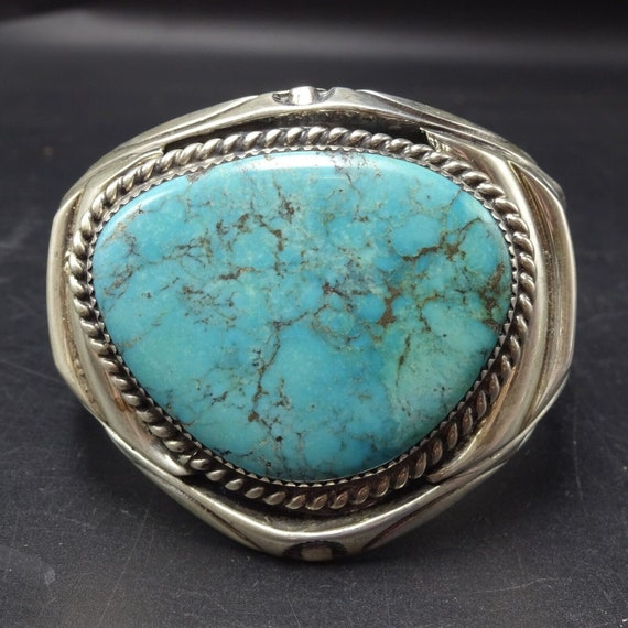 Orville Tsinnie NAVAJO Hand-stamped Sterling Silver TURQUOISE Cuff
