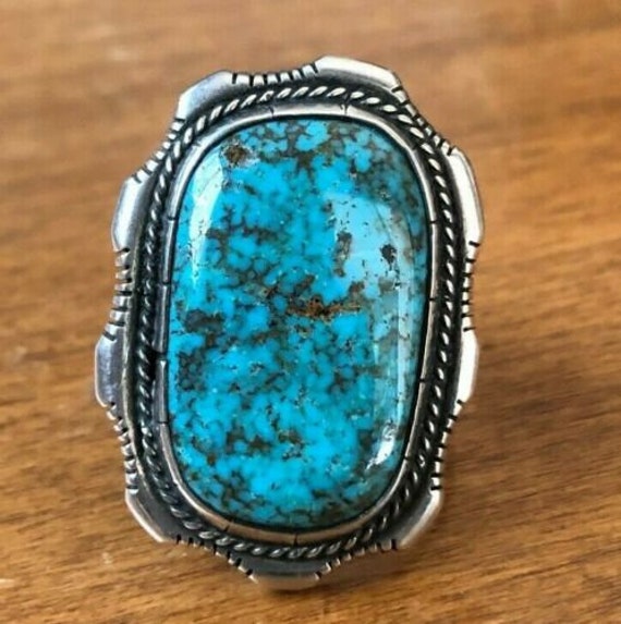Remarkable Native American Navajo Morenci Turquoise Sterling Silver Huge Ring Remarkable Native American Navajo Morenci Turquoise Sterling Silver Huge Ring