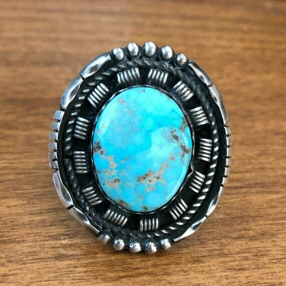 Stunning Native American Navajo Green Waterweb Turquoise Sterling Silver Immense Ring Stunning Native American Navajo Green Waterweb Turquoise Sterling Silver Immense Ring