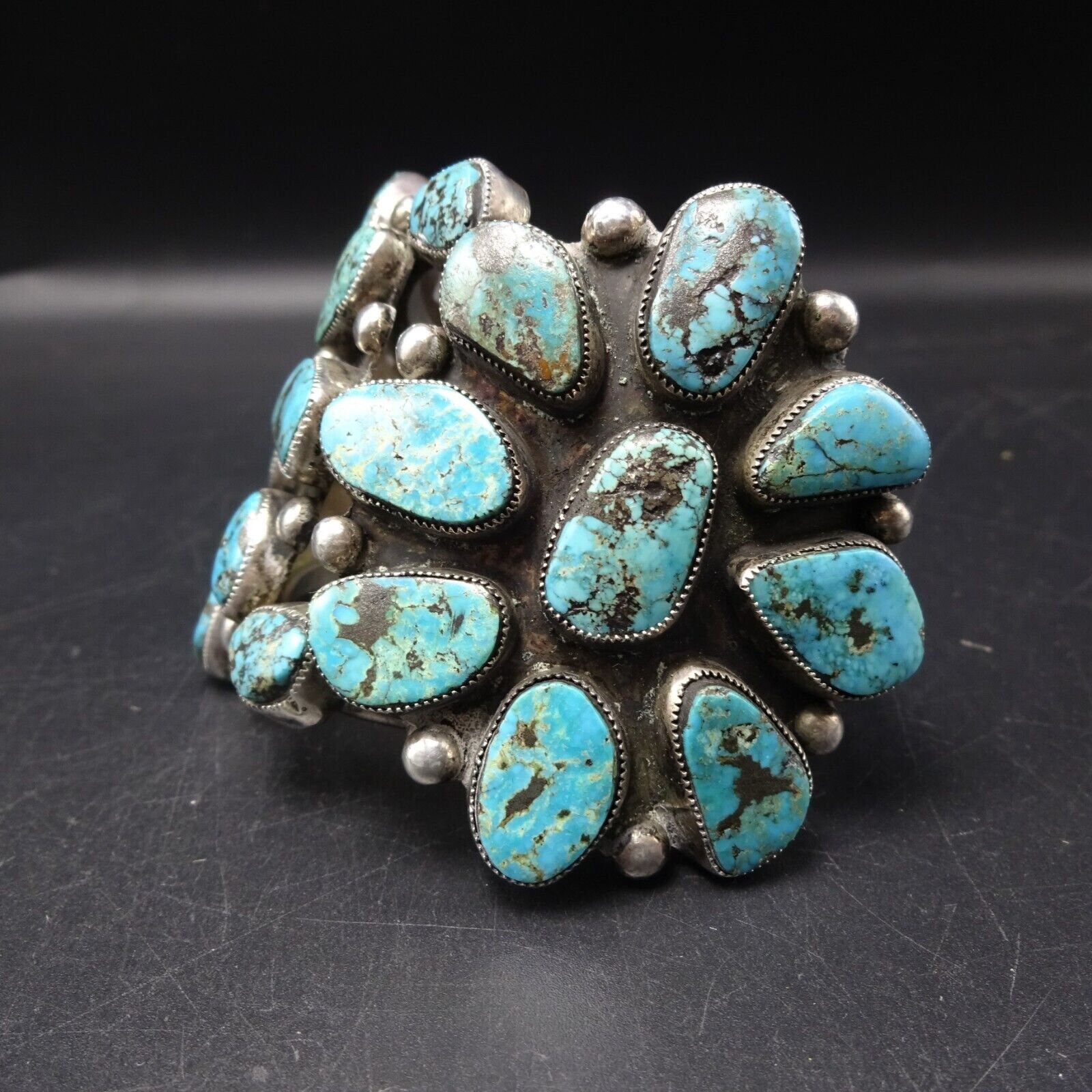 Old Pawn Sterling Silver Natural BLUE DIAMOND TURQUOISE Cluster Cuff ...