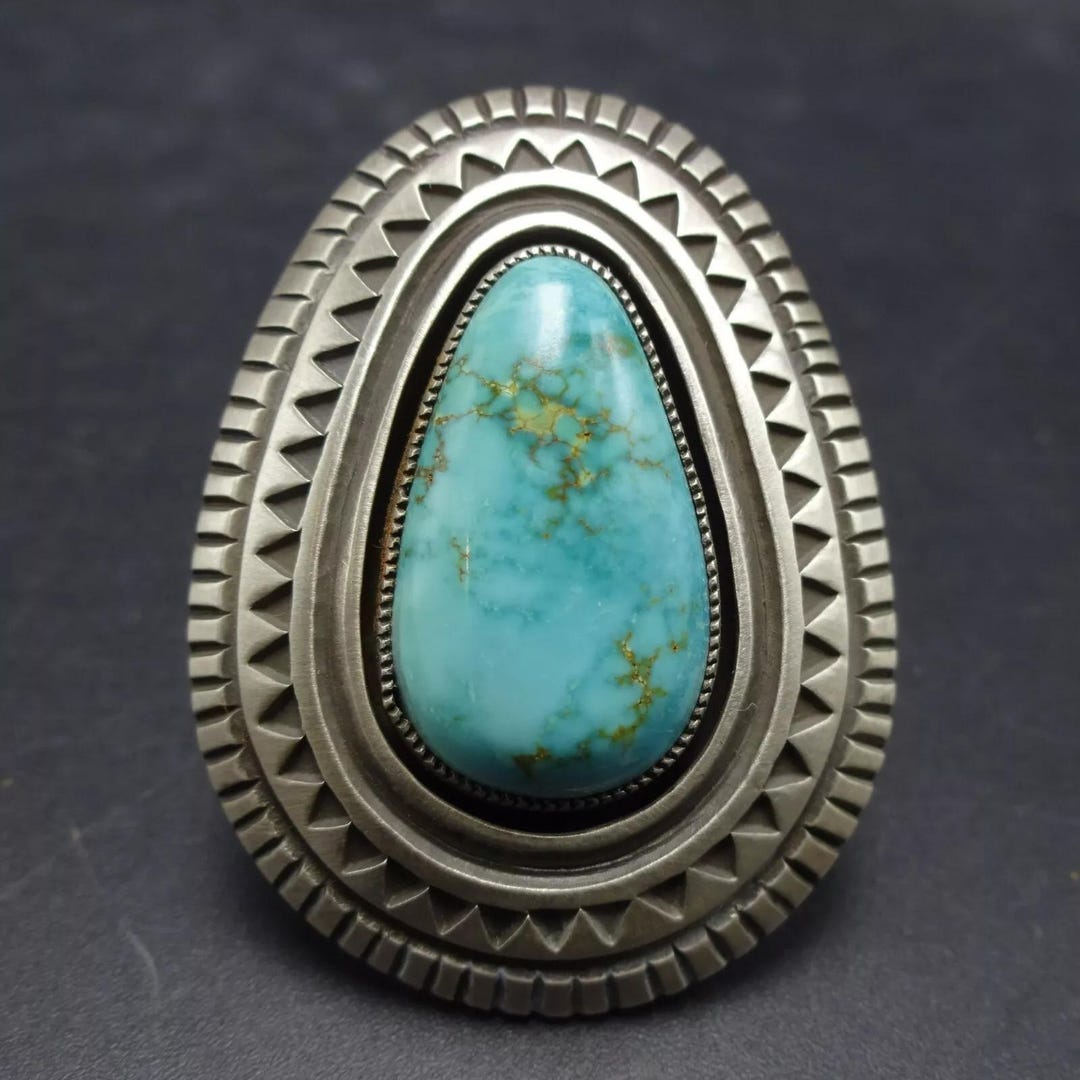 Big CALVIN MARTINEZ Navajo Natural Blue TURQUOISE Sterling Silver