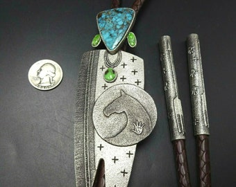 Darryl Dean BEGAY Spiderweb and Carico Lake TURQUOISE Warrior BOLO