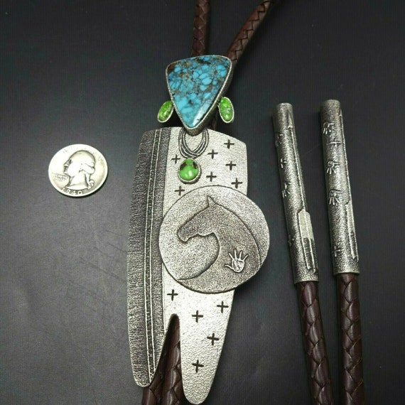 One Of The Best Carico Lake Vintage Native American Navajo Turquoise Sterling Silver Bolo Tie One Of The Best Carico Lake Vintage Native American Navajo Turquoise Sterling Silver Bolo Tie