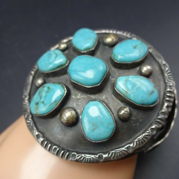 Vintage Hand-Stamped Sterling Silver TURQUOISE Cu… - image 3
