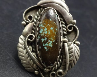 Old Pawn SPIDERWEB TURQUOISE with Brown MATRIX Sterling Silver Ring size 8.25