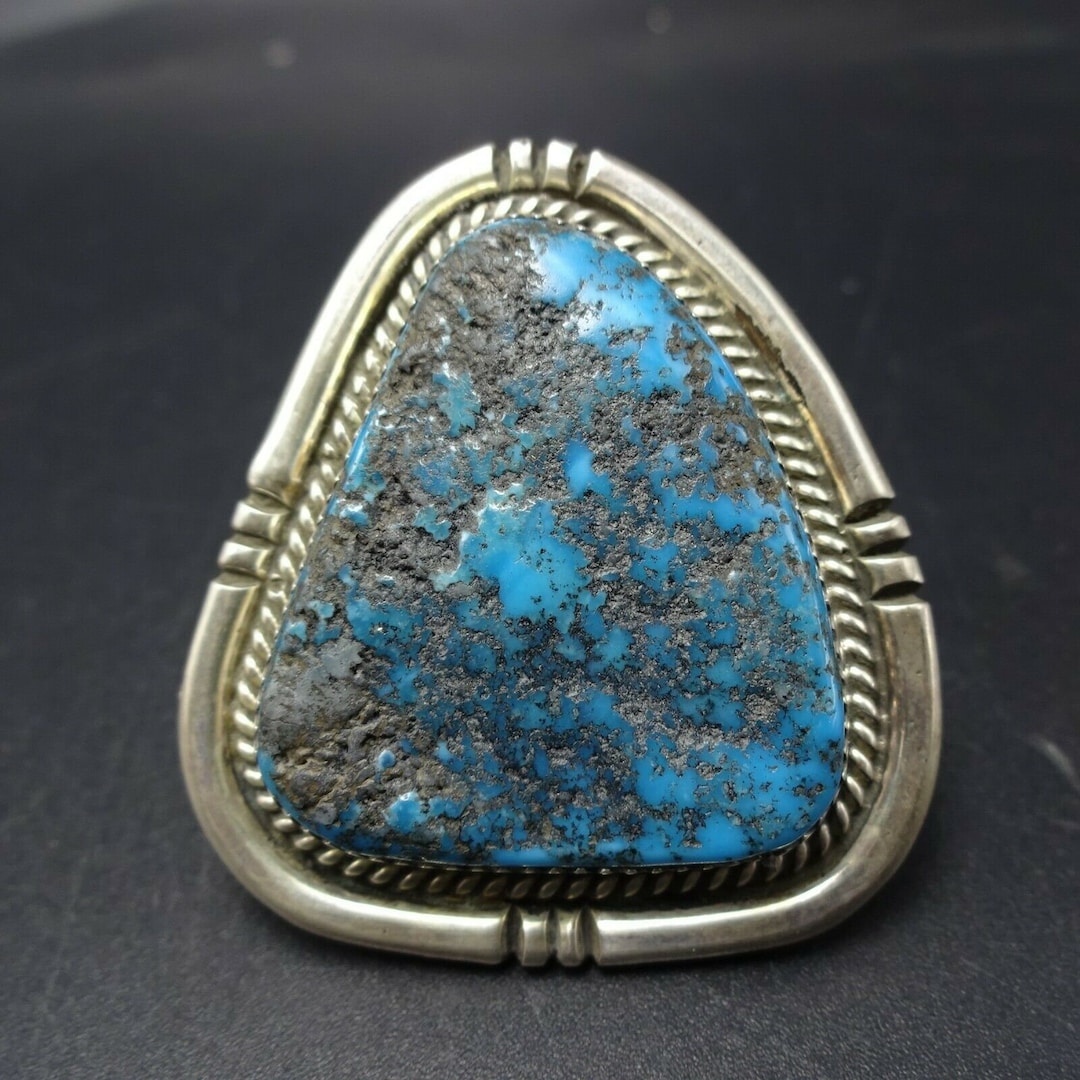 Huge 36g NAVAJO Sterling Silver Blue KINGMAN TURQUOISE Ring Size 10 ...