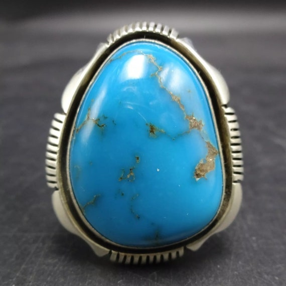 Huge Vintage Navajo Lone Mountain Turquoise Sterling Native American Jewelry Silver Ring Old Huge Vintage Navajo Lone Mountain Turquoise Sterling Native American Jewelry Silver Ring Old