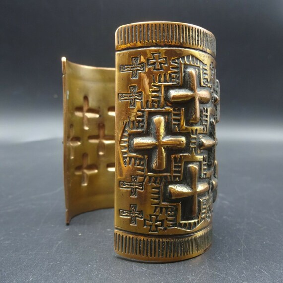 Extra-Wide NAVAJO Hand-Stamped and Repousse SOLID… - image 5