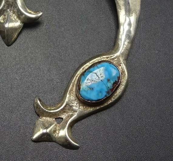 Vintage Sand Cast Sterling Silver & Turquoise SQU… - image 9