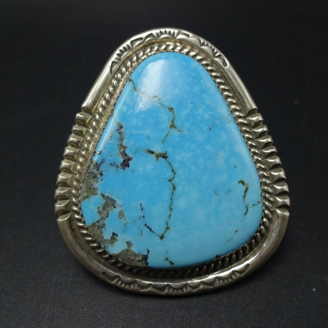 Huge 42g NAVAJO Sterling Silver Blue KINGMAN TURQUOISE Ring Size 10.5 ...