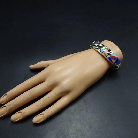 HEAVY Signed Navajo CHANNEL Inlay Cuff BRACELET w… - image 3