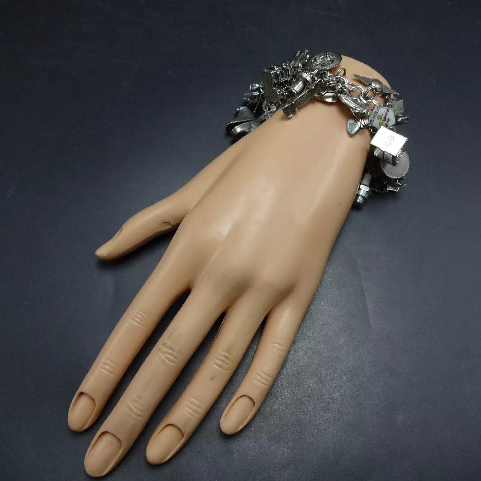 Vintage Sterling Silver 33 CHARM BRACELET 103.3 Grams Unusual and RARE ...