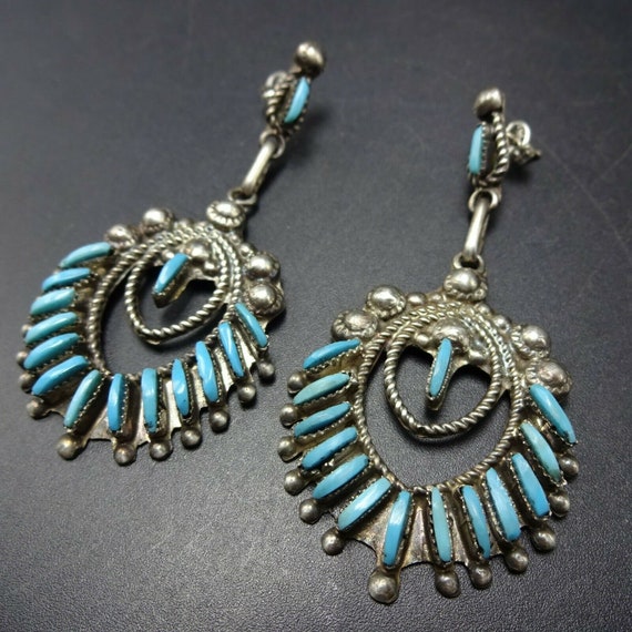 Sterling Silver Fine NEEDLEPOINT TURQUOISE Chandelier Earrings