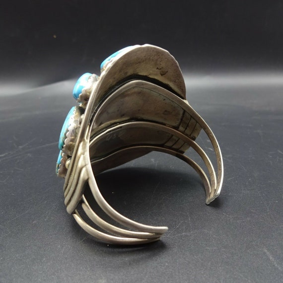 HUGE Heavy Vintage NAVAJO Sterling Silver & TURQUOISE… - Gem