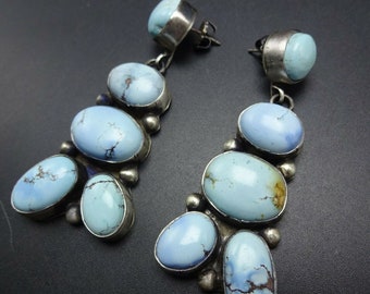 DRAMATIC Kathleen Chavez Navajo Sterling Silver Golden HILLS TURQUOISE Earrings