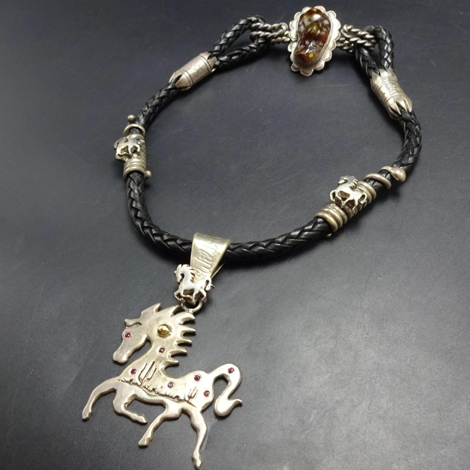 SILVER HORSES ペンダントトップ&チェーン JAMES FENDENHEIM Tohono O'odham EQUESTRIAN Horse Sterling Necklace