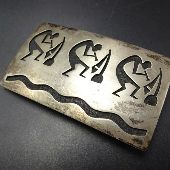 Vintage HOPI Sterling Silver Overlay KOKOPELLI Belt Buckle Marcus