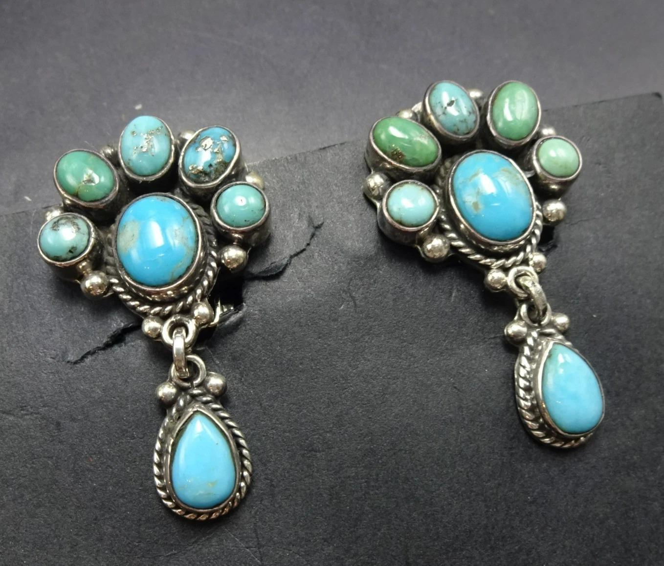 FEDERICO JIMENEZ Sterling Silver TURQUOISE Cluster Clip-on