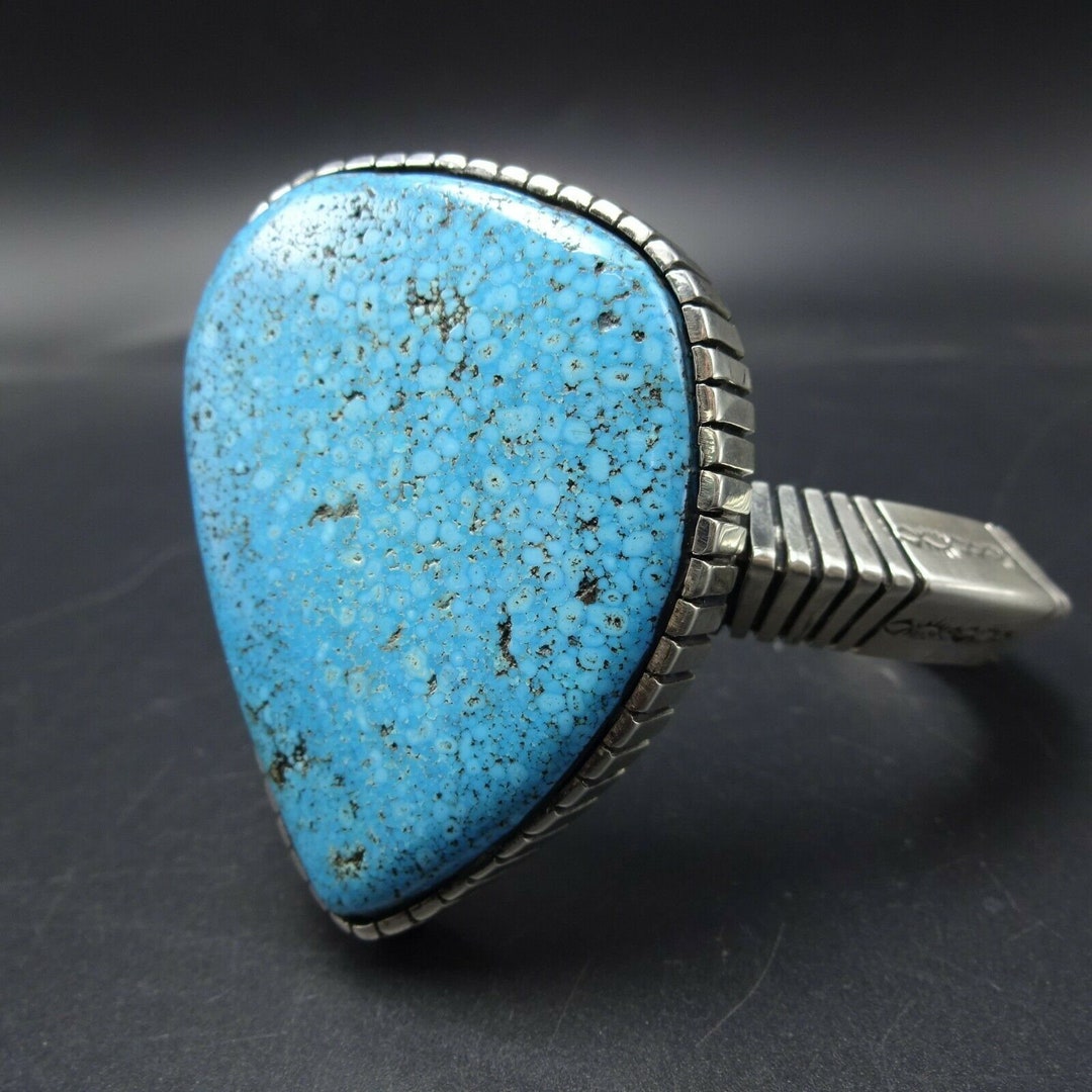 Huge Navajo Sterling Silver HIGH Grade KINGMAN TURQUOISE Cuff Bracelet ...