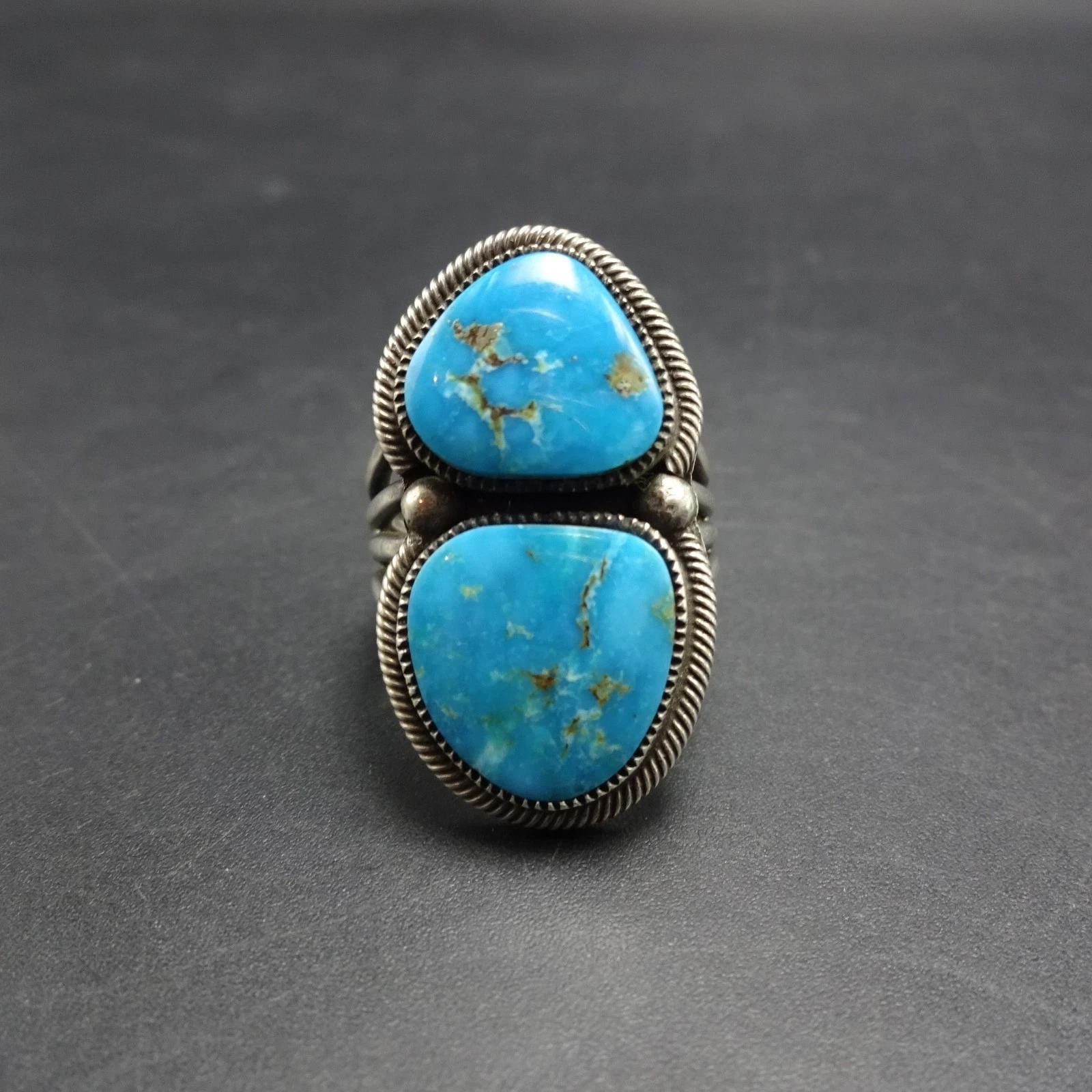 Vintage Navajo ライトニングリング 指輪 Vintage LEON MARTINEZ Navajo TURQUOISE Sterling Silver Ring Size