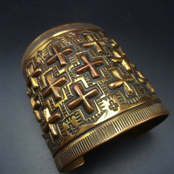 Extra-Wide NAVAJO Hand-Stamped and Repousse SOLID… - image 3