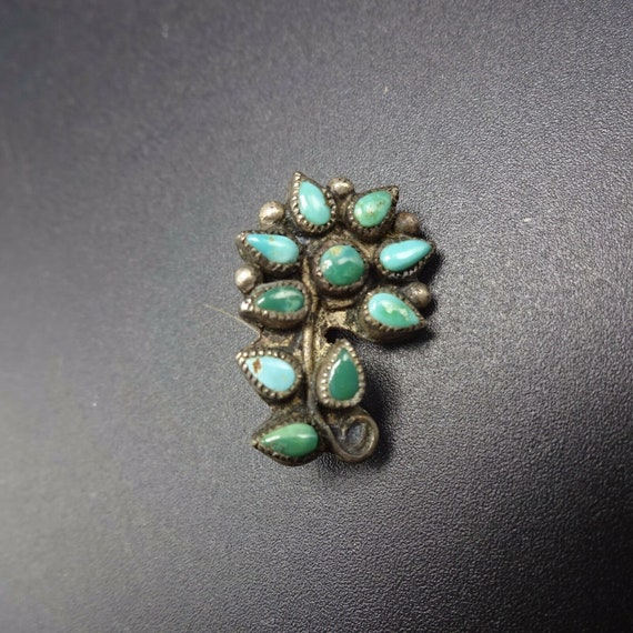 Wee Vintage Sterling Silver & Green Turquoise Pet… - image 6