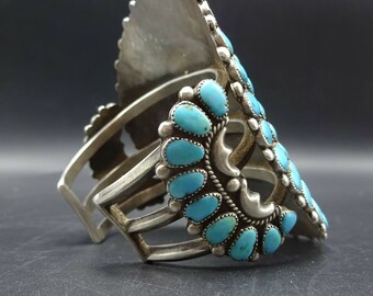 キャピタル　バングル　ブルー HUGE Vintage Sterling Silver BLUE TURQUOISE Cluster Cuff