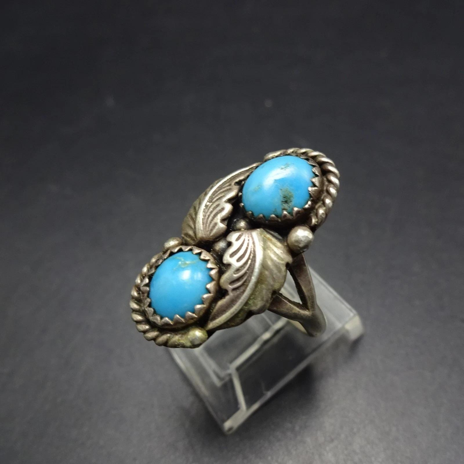 Classic 1960s SIGNED Vintage Navajo TURQUOISE and Sterling Silver RING ...