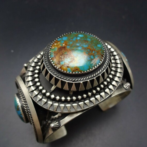 Leander Tahe NAVAJO Heavy Hand Stamped Sterling Silver TURQUOISE