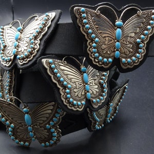 Lee Charley Navajo Sterling Silver SLEEPING BEAUTY TURQUOISE Butterfly Belt image 7