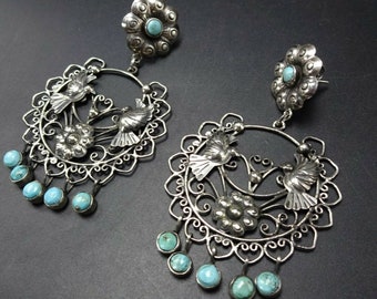 FEDERICO JIMENEZ Sterling Silver TURQUOISE Earrings Doves of Love Collection