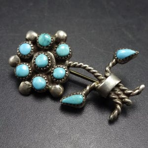 Vintage ZUNI Sterling Silber SNAKE Eye TÜRKIS Pin/Brosche Petit Point Blume