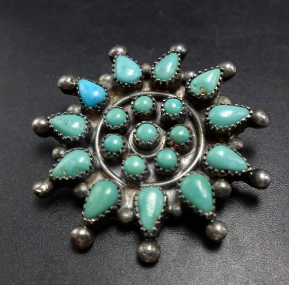 Old Pawn TURQUOISE PETIT POINT Sterling Silver 1.… - image 5