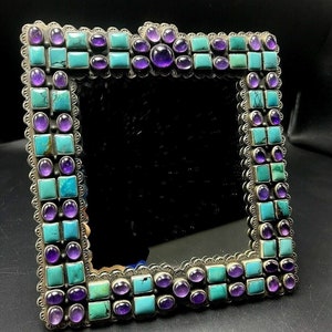 Rare FEDERICO Jimenez Sterling Silver TURQUOISE and AMETHYST Mirror or Frame