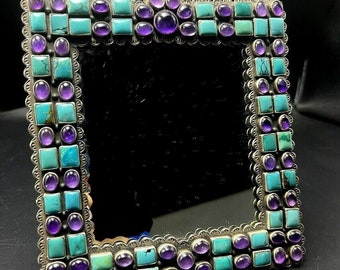 Rare FEDERICO Jimenez Sterling Silver TURQUOISE and AMETHYST Mirror or Frame