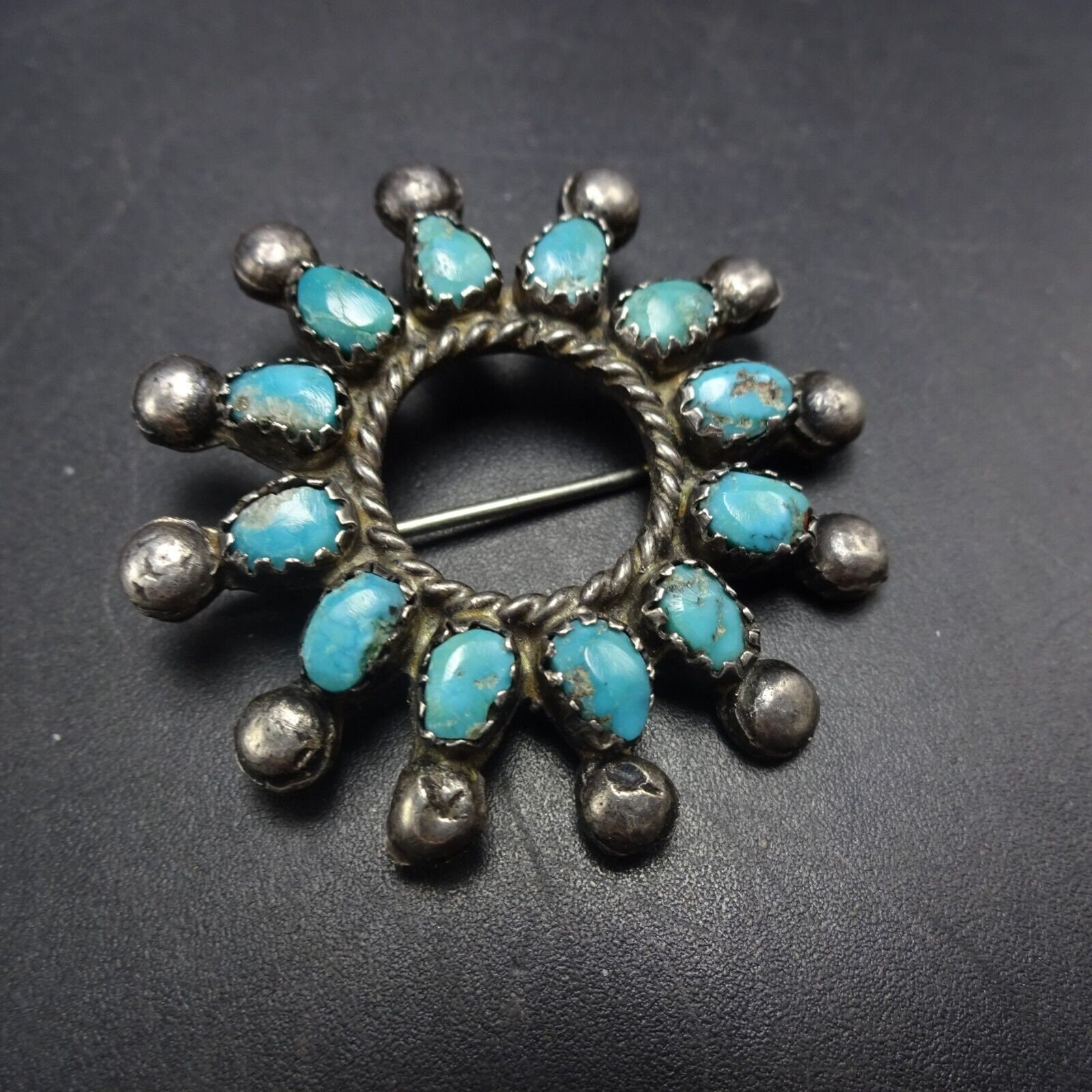 Vintage OLD PAWN Sterling Silver TURQUOISE Cluster Pin/brooch