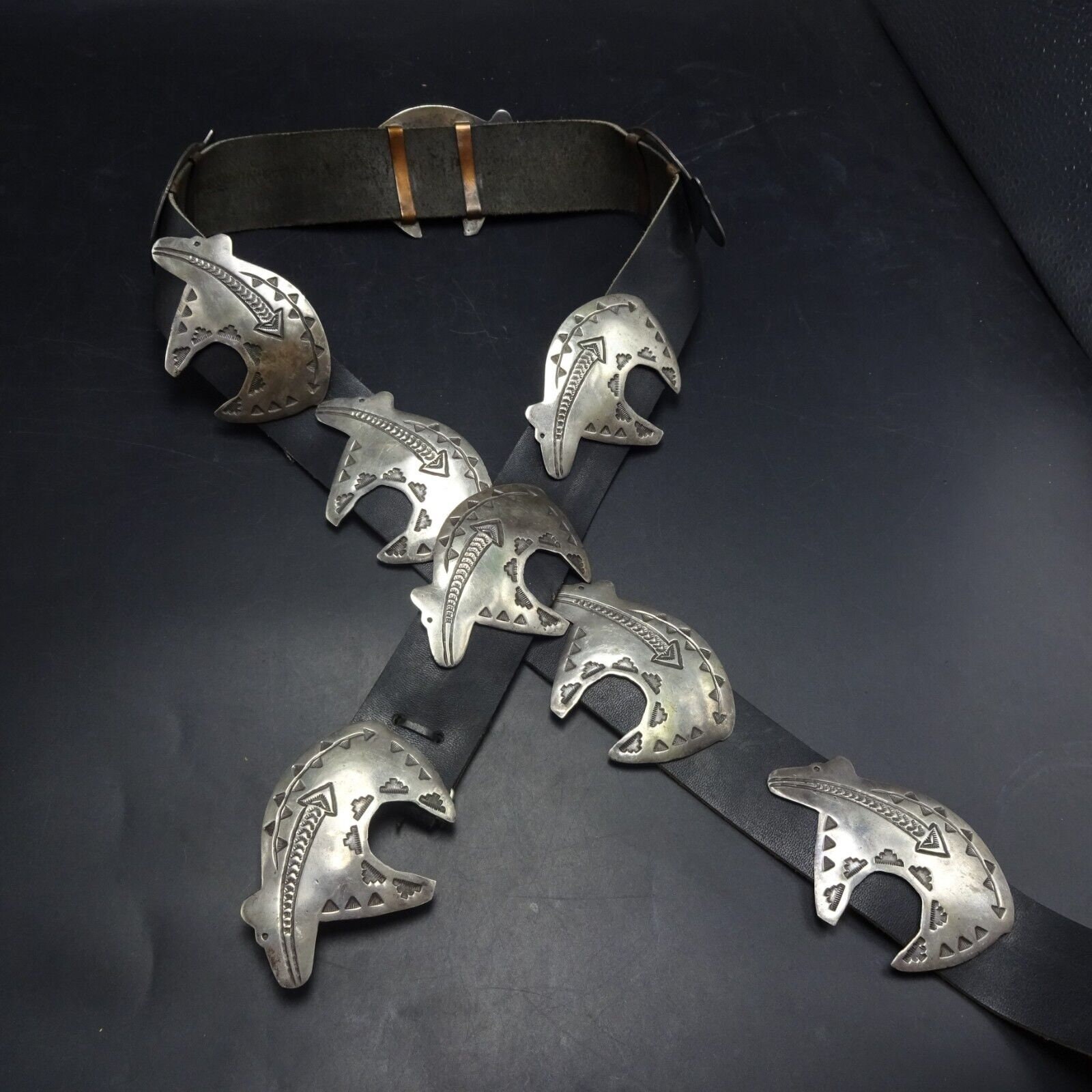 Navajo EMERSON KINZEL Sterling Silver BELT Hand Stamped Bear