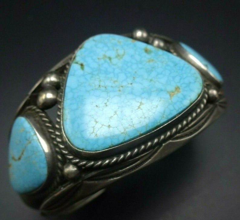 Vintage Heavy Sterling Silver KINGMAN WATERWEB TURQUOISE Cuff Bracelet ...