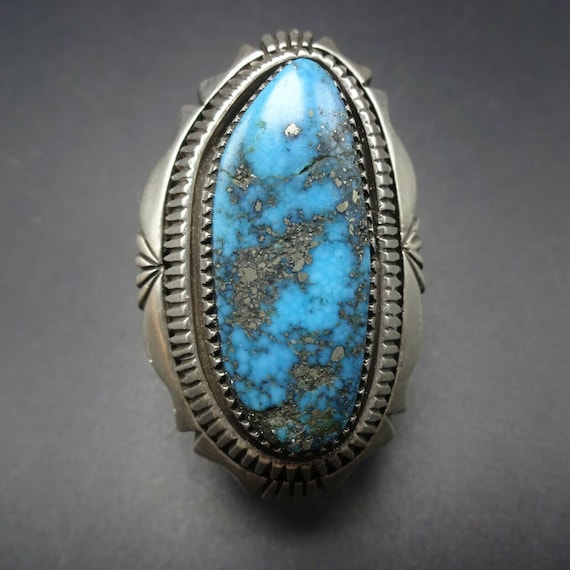 ENORMOUS Vintage Sterling Silver Blue MORENCI TURQUOISE Ring size 6.25