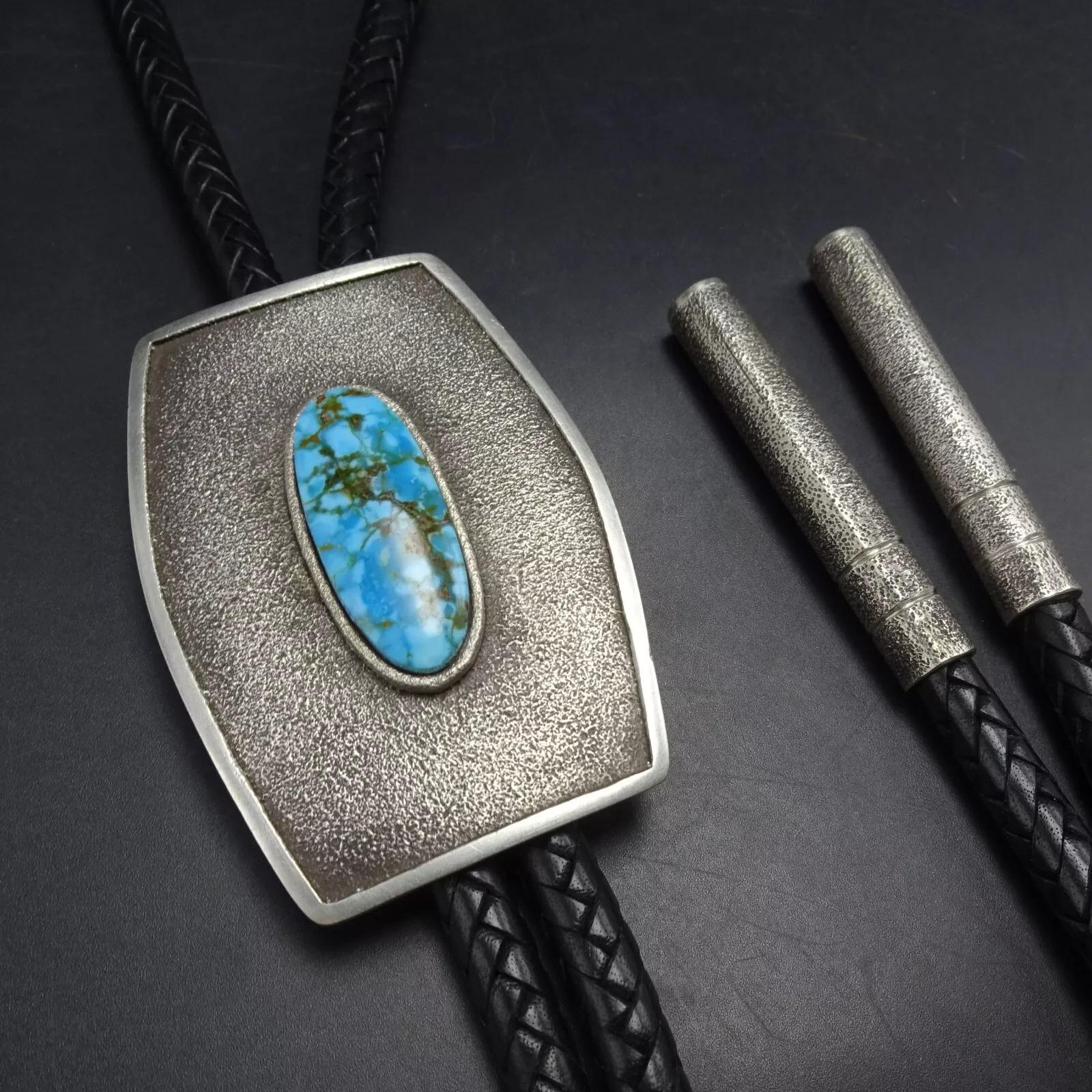 Classic Lee Begay NAVAJO Tufa Cast Sterling Silver TURQUOISE BOLO