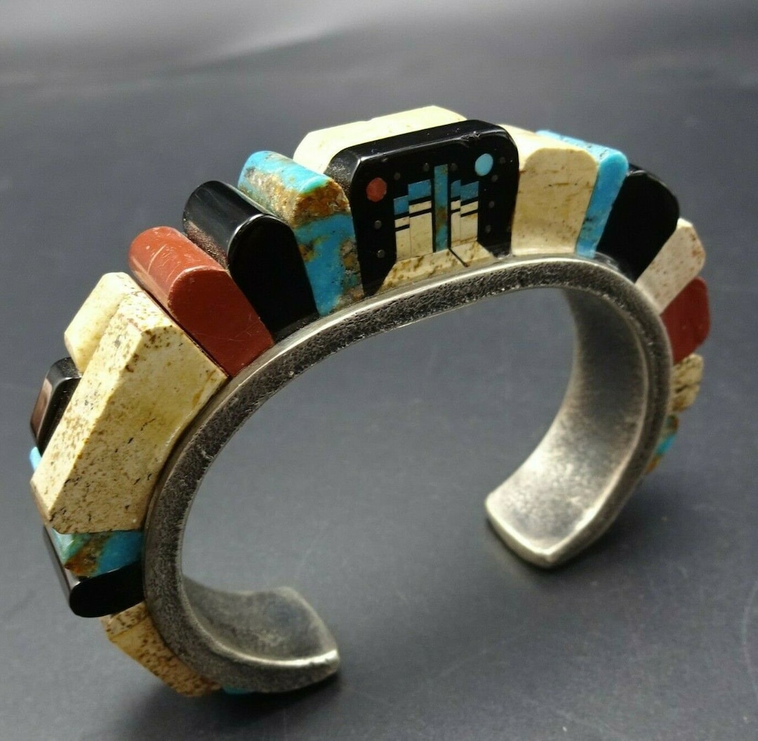 Navajo Lester JAMES Sterling Silver MULTI STONE Raised Inlay