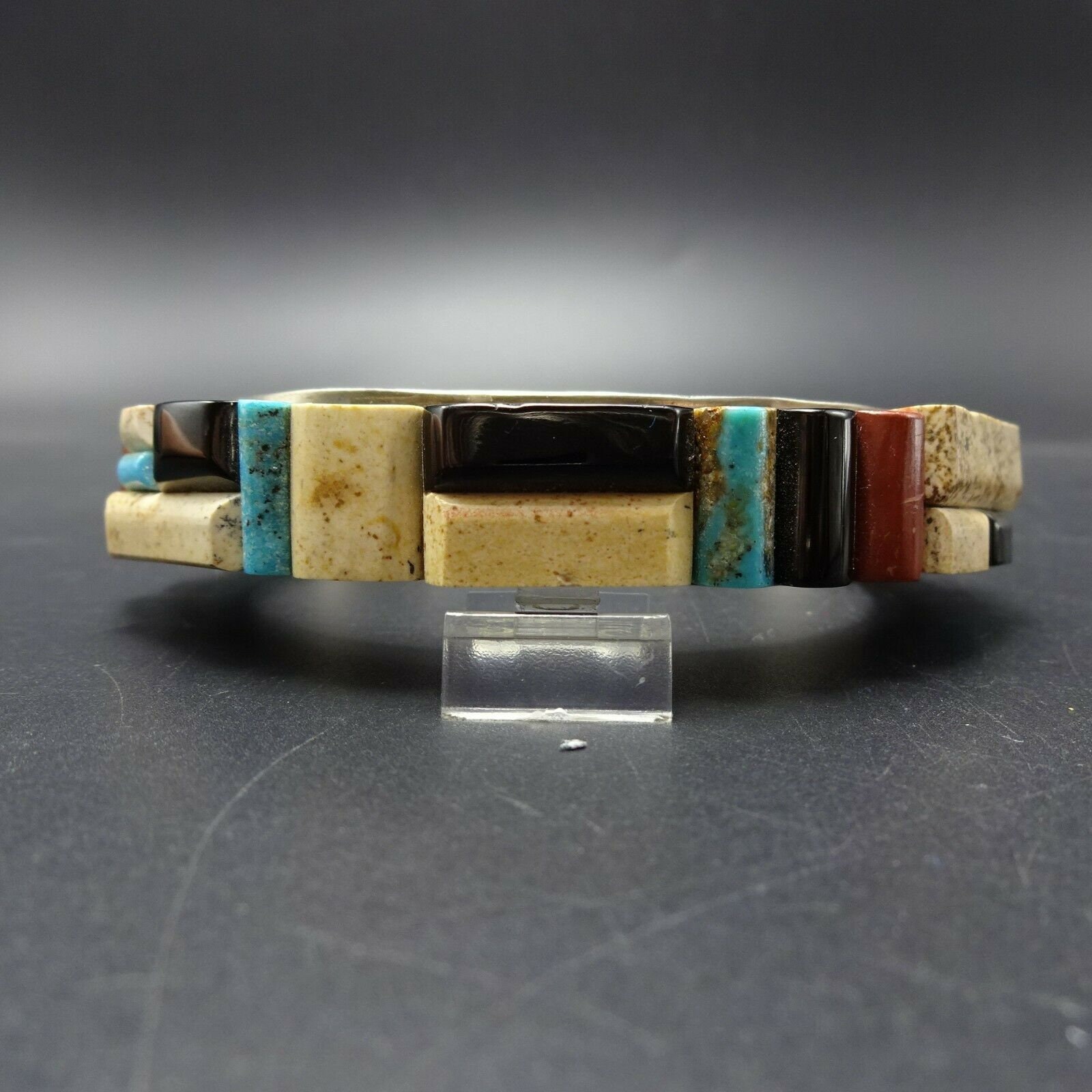 Navajo Lester JAMES Sterling Silver MULTI STONE Raised Inlay Hills