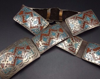 Vintage Navajo Sterling Silver TURQUOISE MOP CORAL Inlay Belt Etsy Vintage Navajo Sterling Silver TURQUOISE MOP CORAL Inlay Belt Etsy