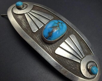 Vtg Old Pawn Toned Navajo Sterling Silver Turquoise Ponytail Hair Barrette Clip Navajo | Accessories | Vtg Old Pawn Toned Navajo Sterling  main image 4