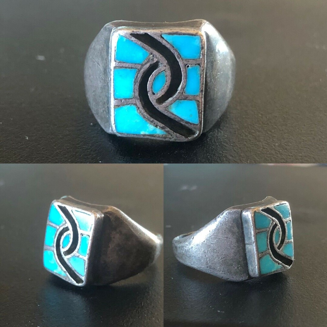 Hopi Inlay Rings Vintage HOPI Sterling Silver TURQUOISE Hummingbird Inlay - Etsy
