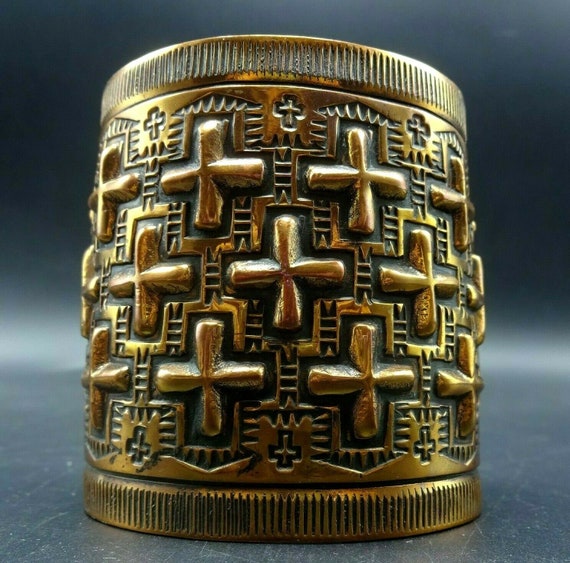 Extra-Wide NAVAJO Hand-Stamped and Repousse SOLID… - image 1