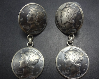 Buffalo Dancer TAOS Münze Silber MERCURY DIME Ohrringe durchbohrt
