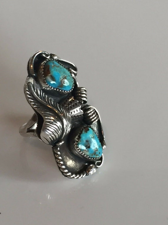 Elegant Vintage Sterling Silver and TURQUOISE RIN… - image 5