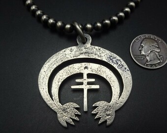 AARON ANDERSON Tufa Cast Sterling Silver NAJA Cross Pendant + 18