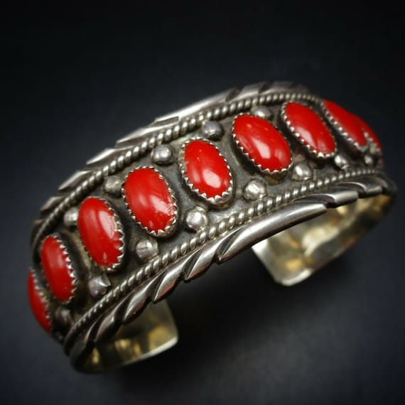 Radiant Native American Navajo Coral Sterling Silver Bracelet Radiant Native American Navajo Coral Sterling Silver Bracelet